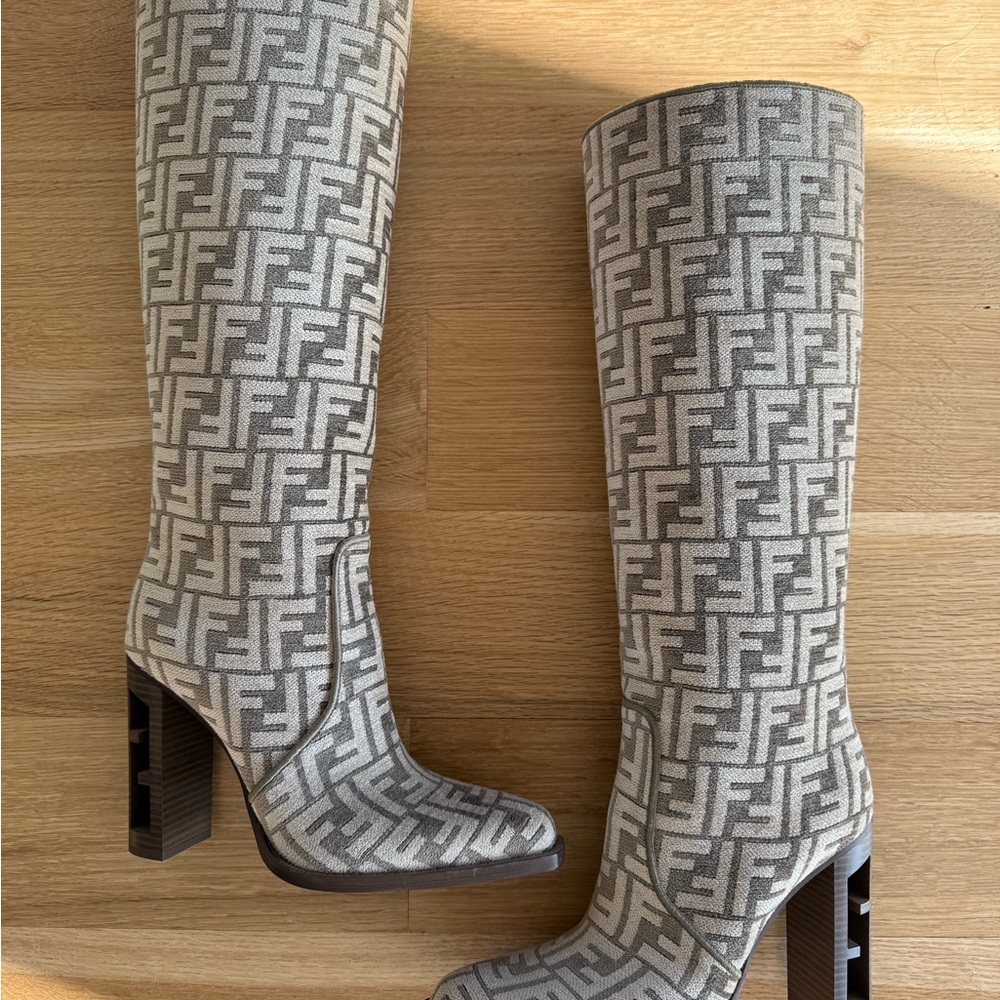 Fendi Black and Gray Monogram Heeled Boots